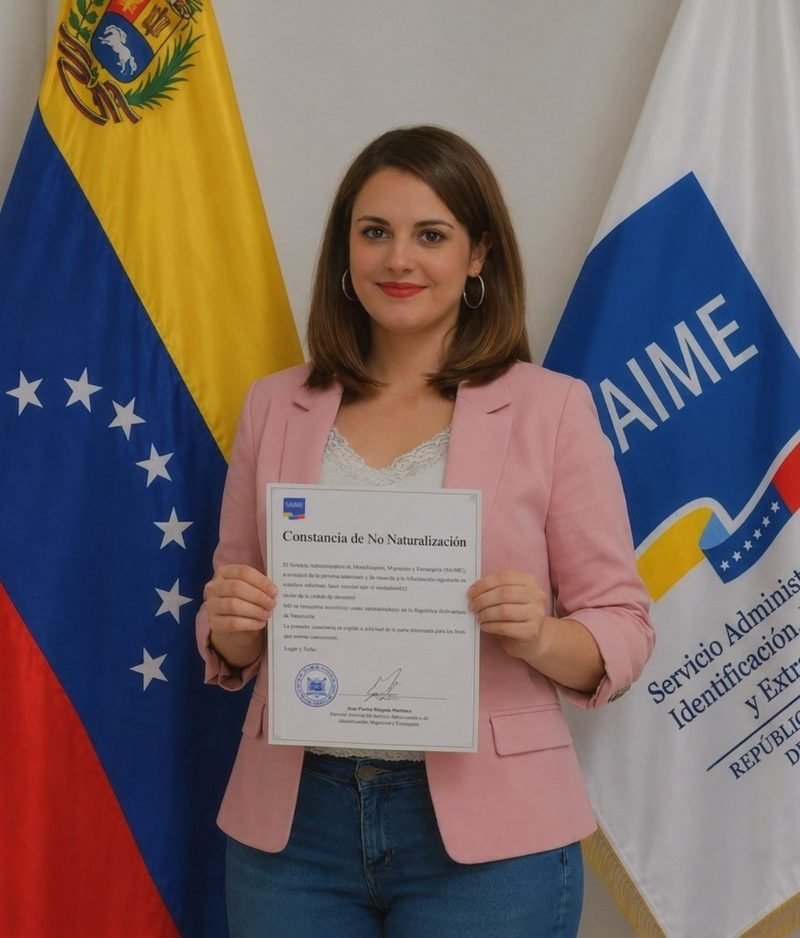 Clienta con su Constancia de No Naturalización emitida por el SAIME